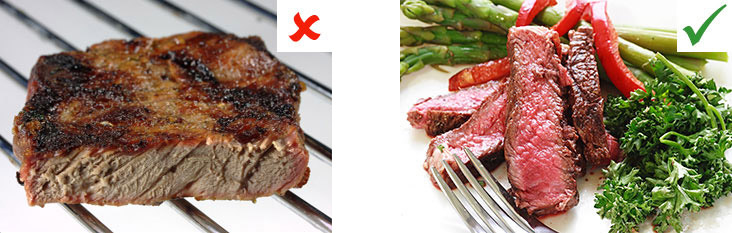 Charred vs. lightly cooked meat