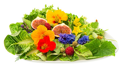 High vibrational salad with edible flowers